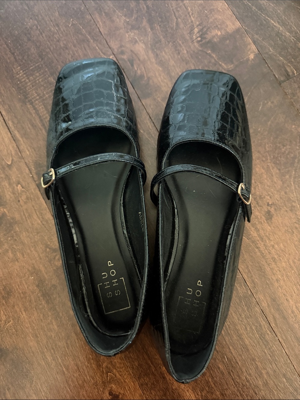 ShuShop Black Croc Mary Jane Flats